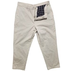 LL Bean Plaid Flannel Lined Chino Pants Mens 40x32 Khaki Tan Industrial Fit